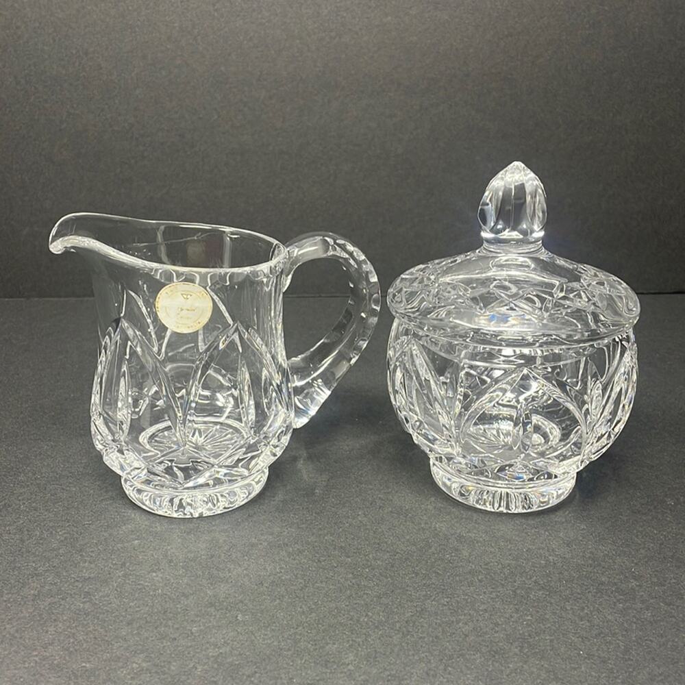 Vintage Cut Glass Crystal Creamer & Sugar Bowl with Lid